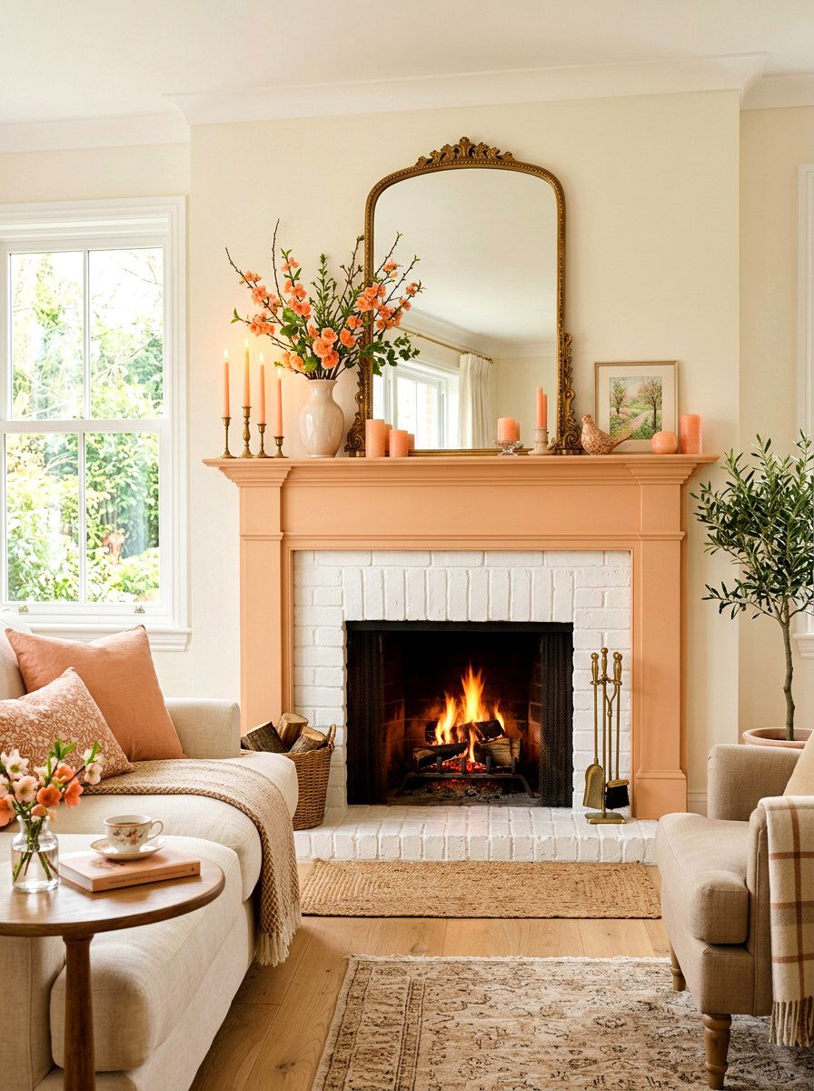 Peach Fireplace Mantle - 25 Spring Peach Decor Ideas
