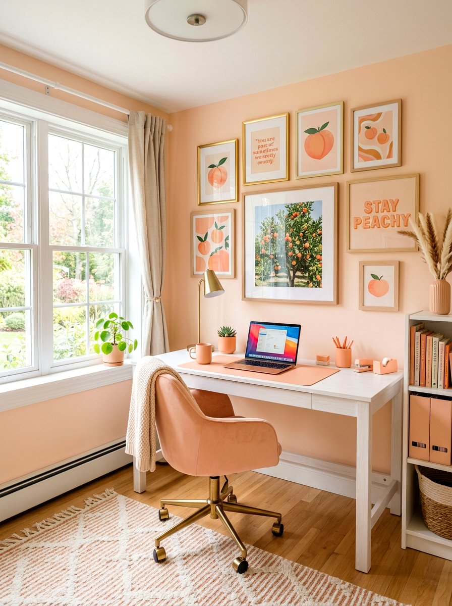 Peach Home Office Setup - 25 Spring Peach Decor Ideas