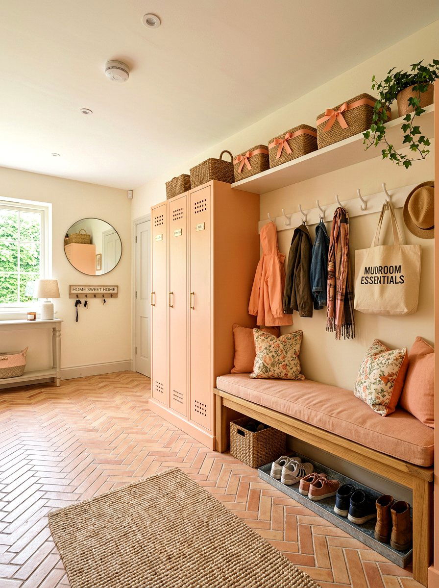 Peach Mudroom Storage - 25 Spring Peach Decor Ideas