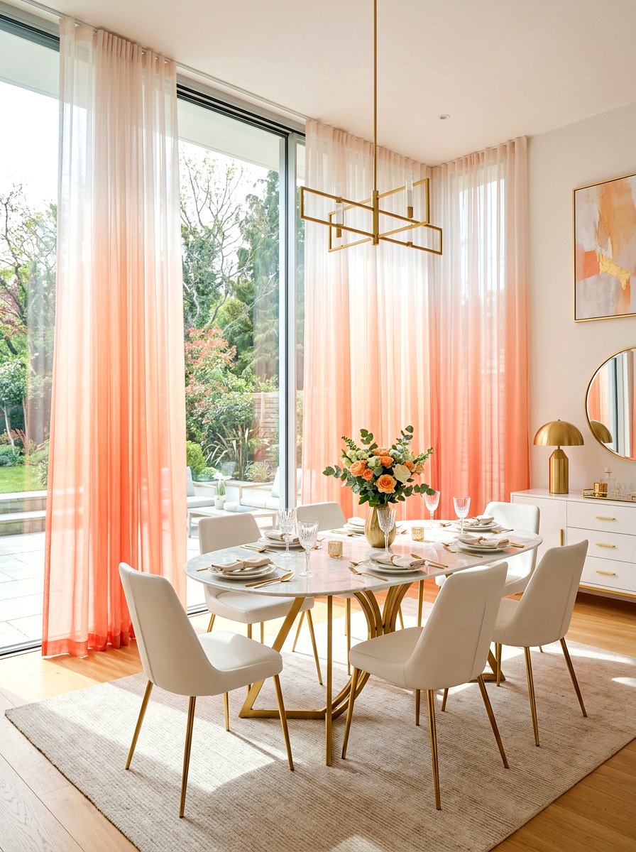 Peach Ombre Sheer Curtain - 25 Spring Dining Room Curtain Ideas