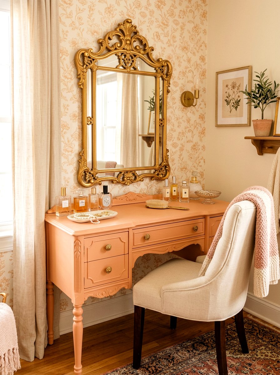 Peach Painted Vanity - 25 Spring Chalk Paint Furniture Ideas