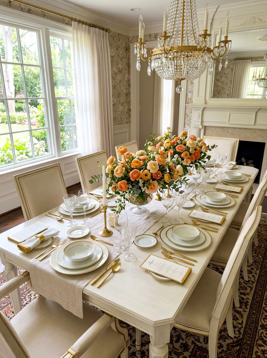 Peach Ranunculus Dining Set - 25 Spring Floral Centerpiece Ideas