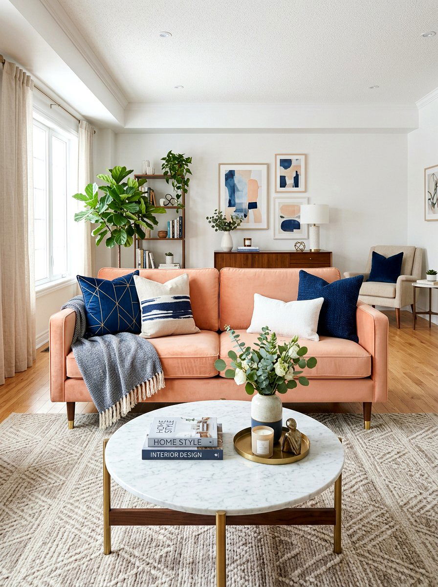 Peach Sofa Styling - 25 Spring Peach Decor Ideas
