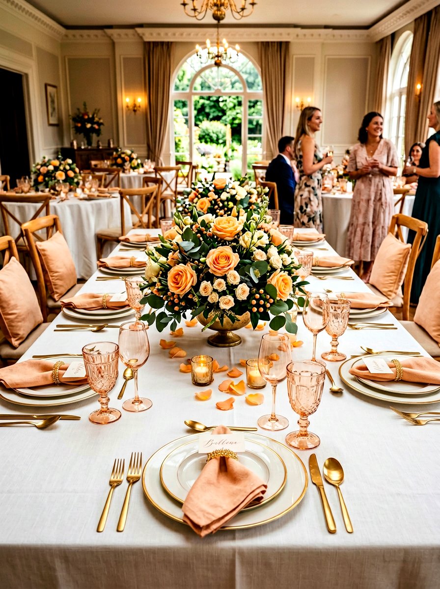 Peach Table Setting - 25 Spring Peach Decor Ideas
