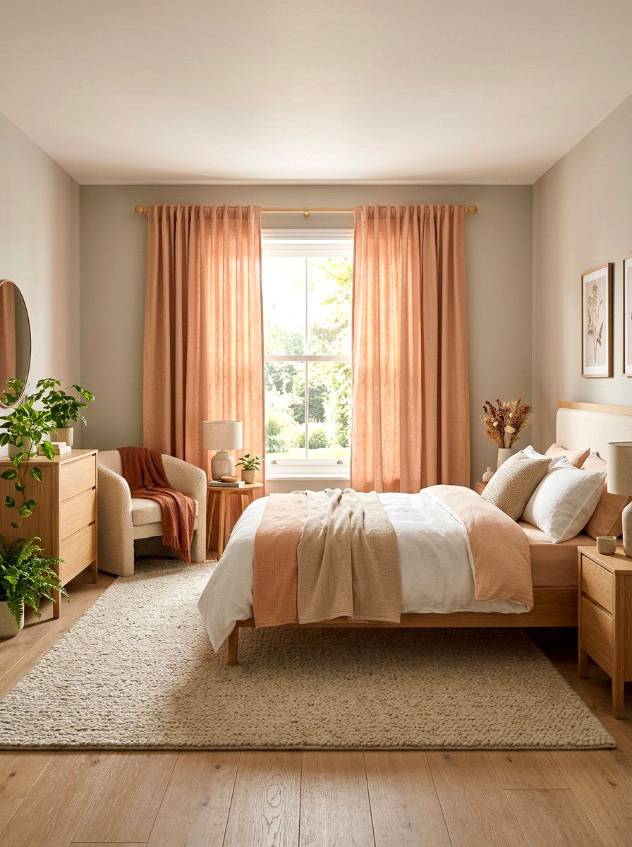 Peach Textured Linen - 25 Spring Bedroom Curtain Ideas