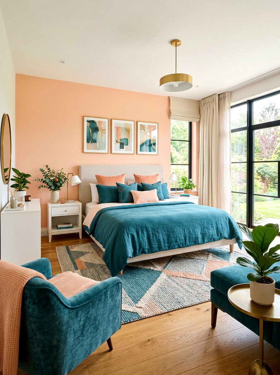 Peach and teal bedroom - 25 Spring Color Block Decor Ideas