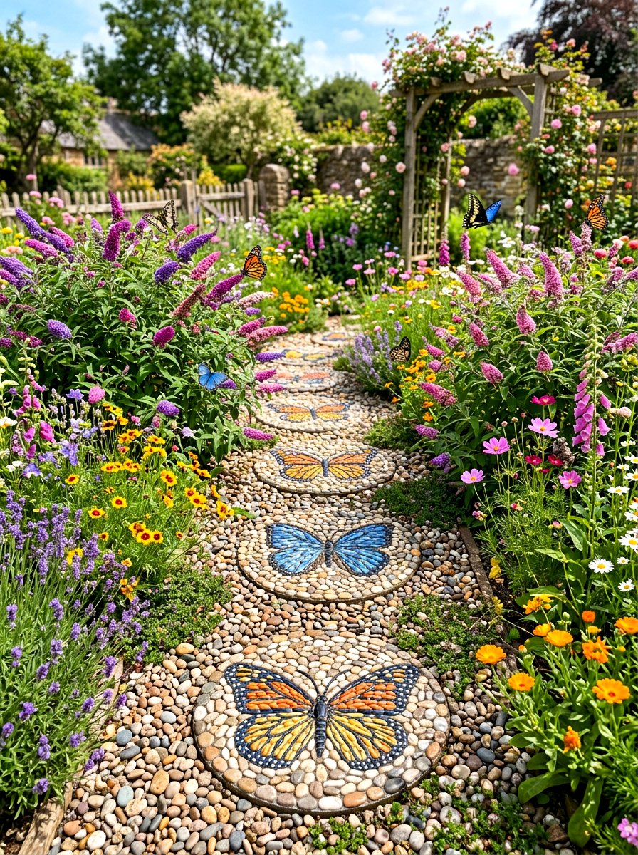 Pebbled Butterfly Stepping Stone - 25 Spring Stepping Stone Ideas