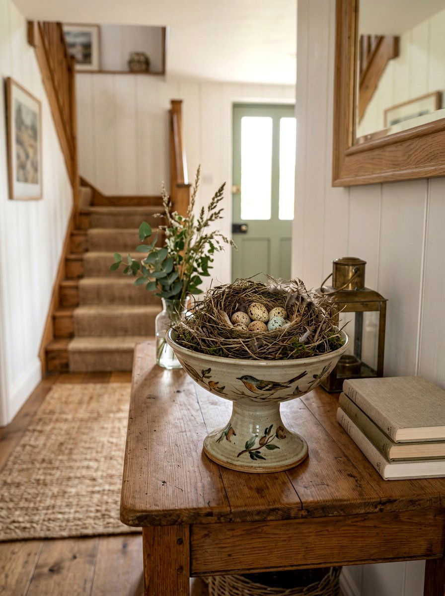 Pedestal Bowl With Nest And Bird Decor - 25 Spring Pedestal Bowl Ideas