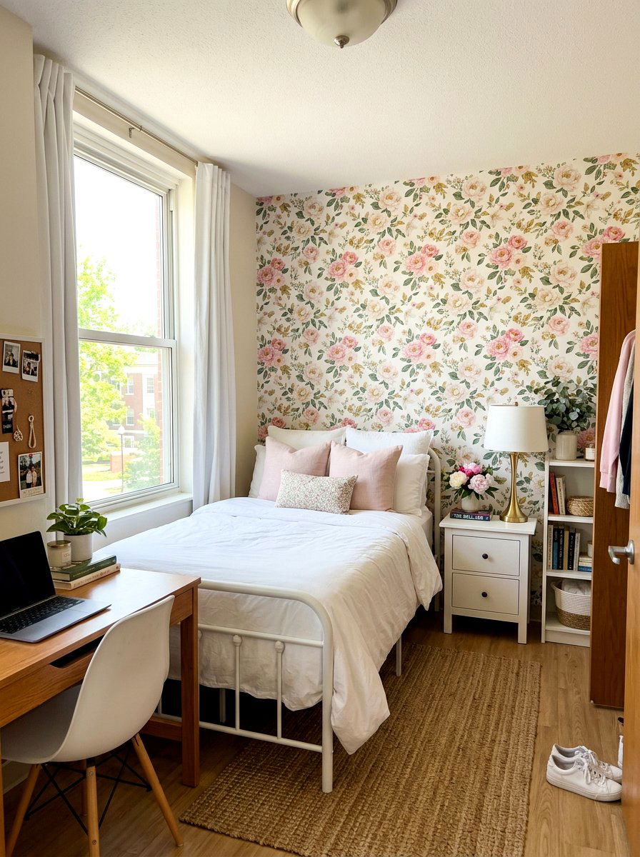 Peel And Stick Floral Wallpaper - 25 Spring Dorm Room Decor Ideas