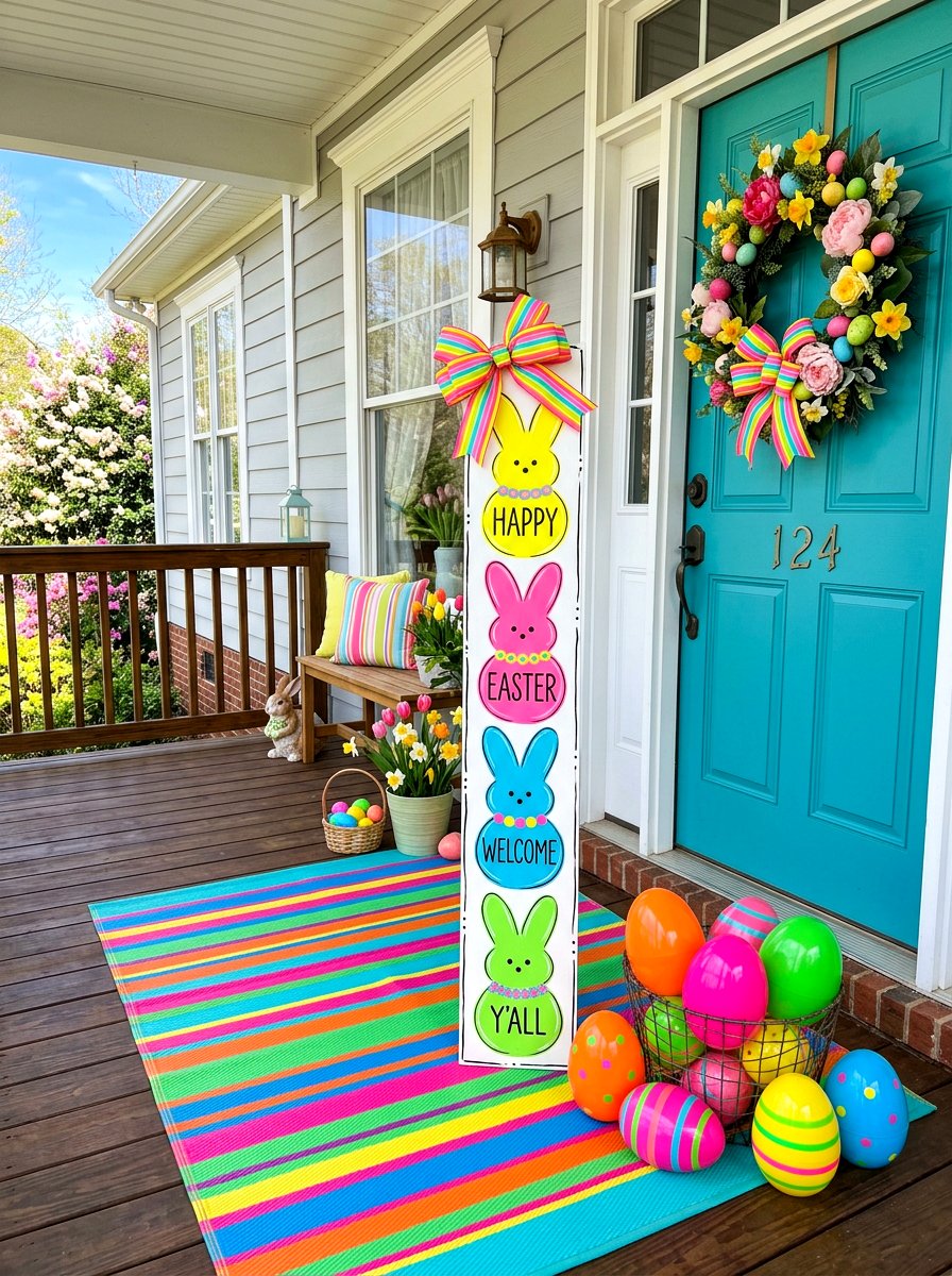 Peep bunny porch sign - 25 Spring Porch Sign Ideas