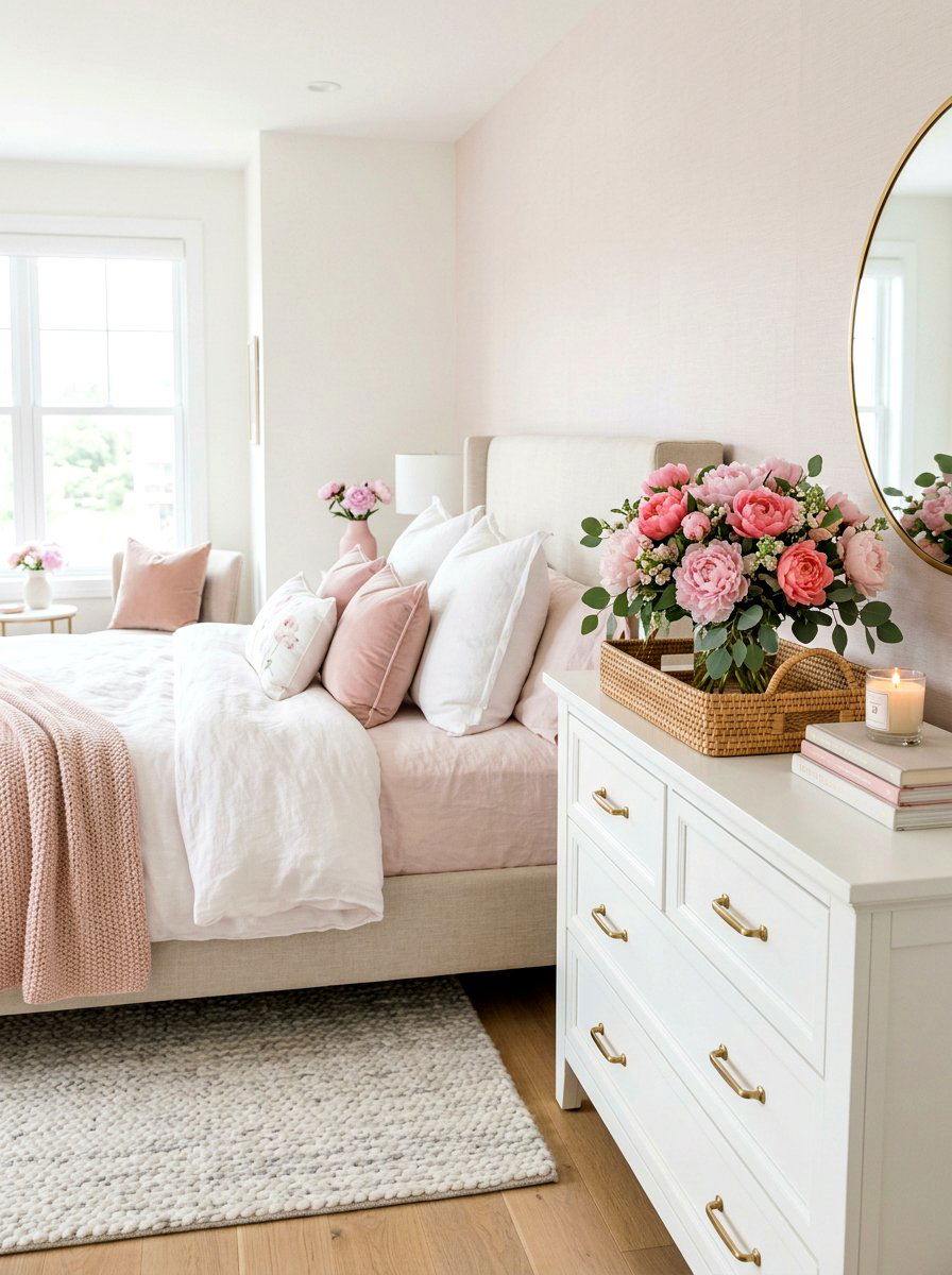 Peonies Basket Tray - 25 Spring Round Tray Decor Ideas