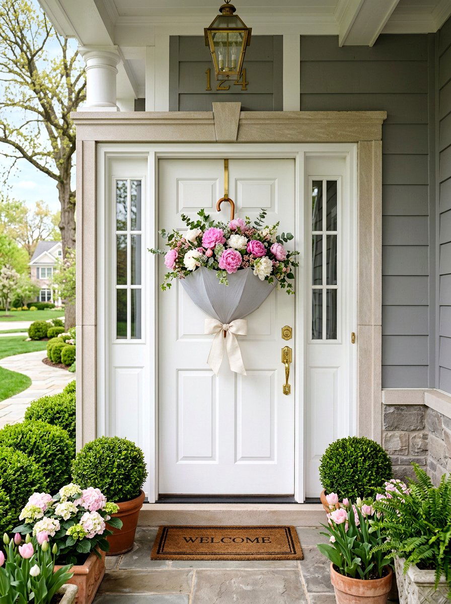 Peonies In Umbrella Wreath - 25 Spring Umbrella Wreath Ideas