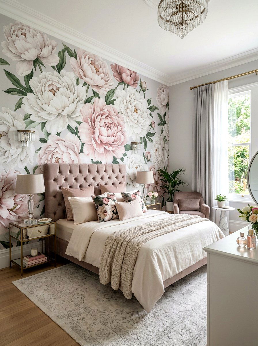 Peony Accent Wall - 25 Spring Flower Wall Ideas