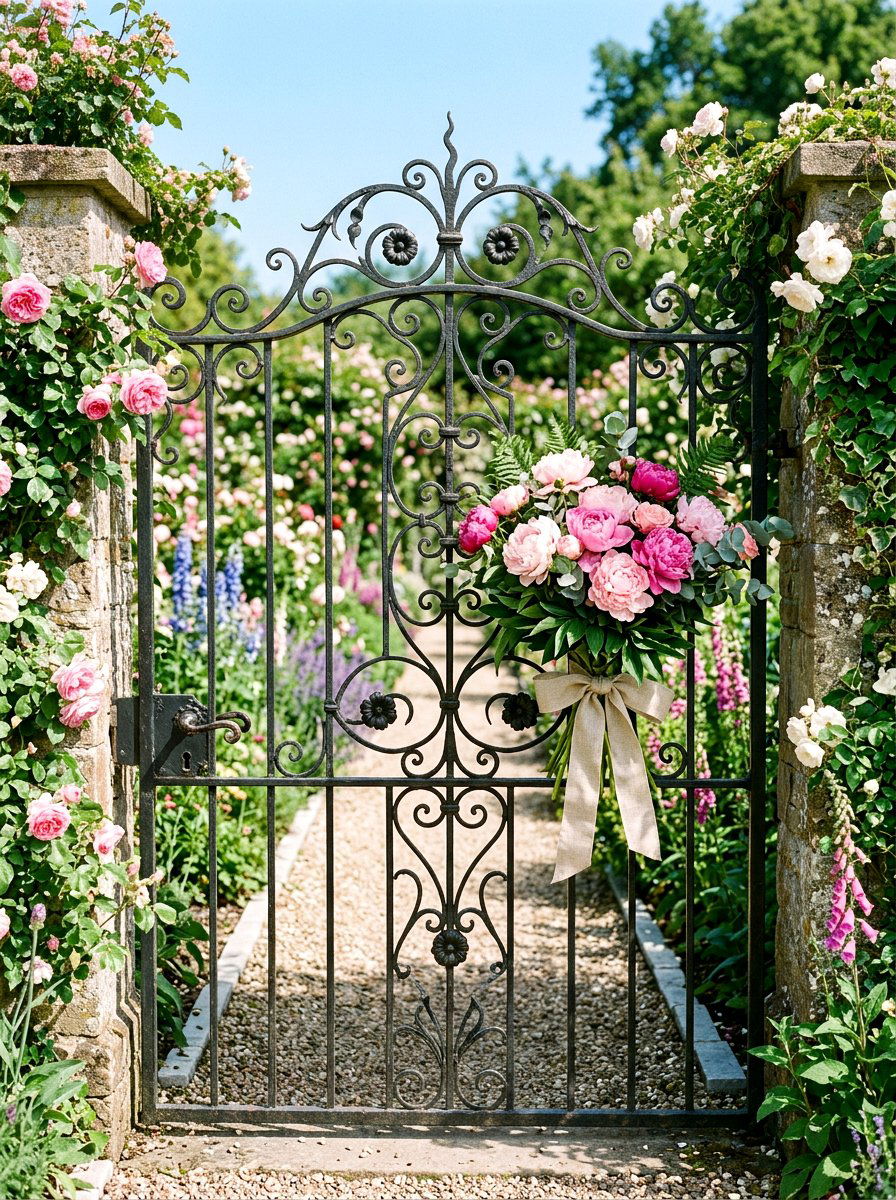 Peony Bouquet For Gate - 25 Spring Iron Gate Decor Ideas