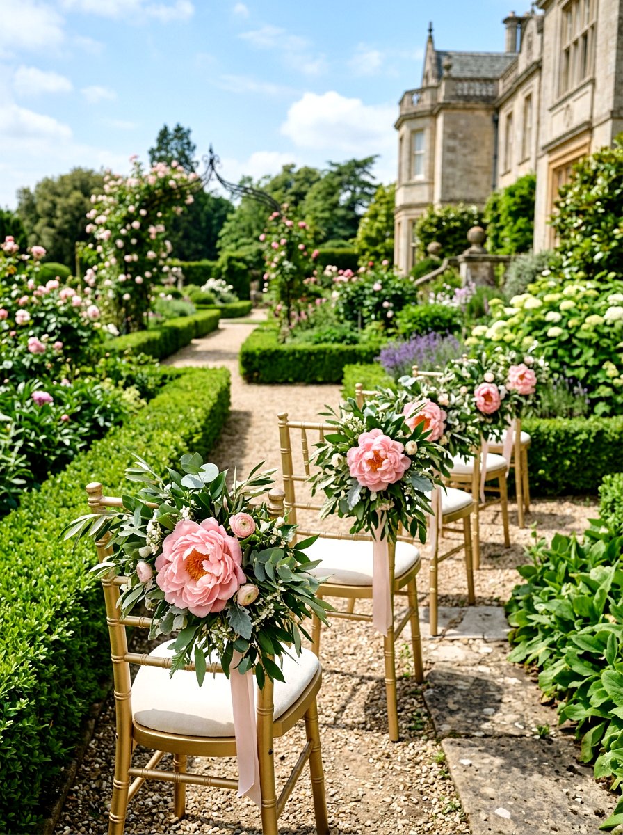 Peony Chair Flower - 25 Spring Wedding Chair Decor Ideas
