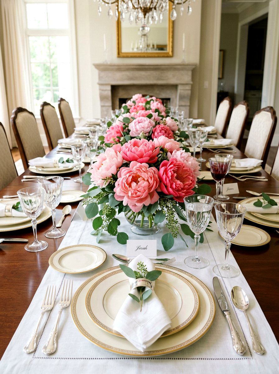 Peony Eucalyptus Table Setting - 25 Spring Baby Shower Decor Ideas