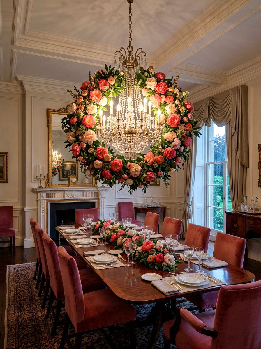 Peony Floral Chandelier - 25 Spring Chandelier Wreath Ideas