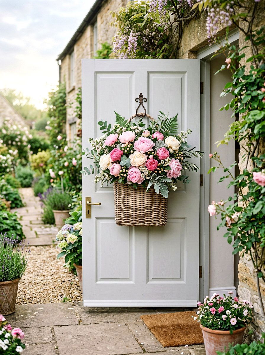 Peony Floral Door Hanger - 25 Spring DIY Door Basket Ideas