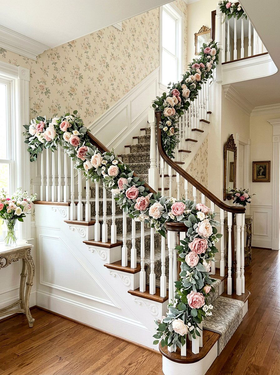 Peony Flower Banister - 25 Spring Banister Garland Ideas