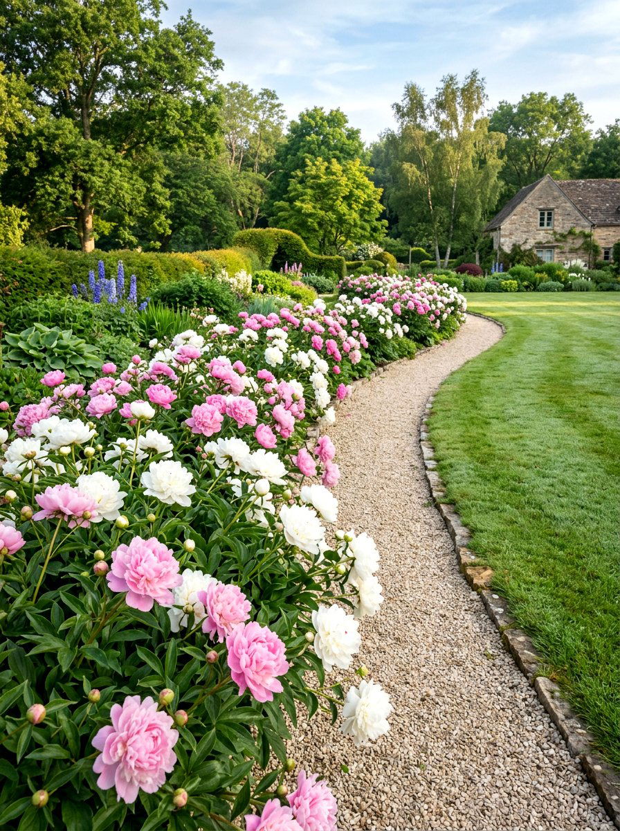 Peony Flower Border - 25 Spring Peony Garden Ideas
