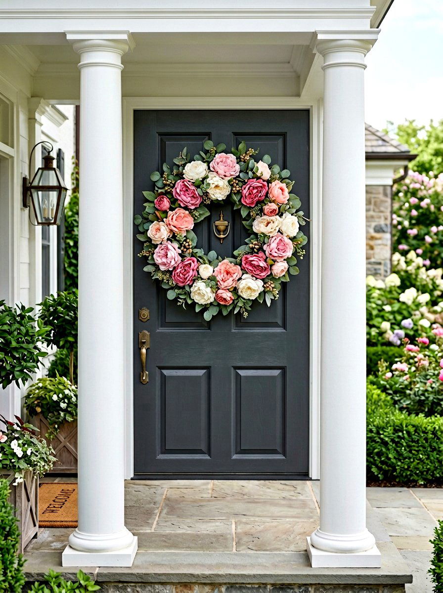 Peony Flower Door Decor - 25 Spring Front Door Decor Ideas