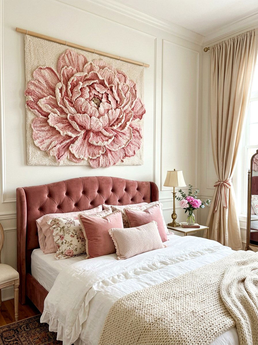 Peony Flower Wall Art - 25 Spring Punch Needle Decor Ideas