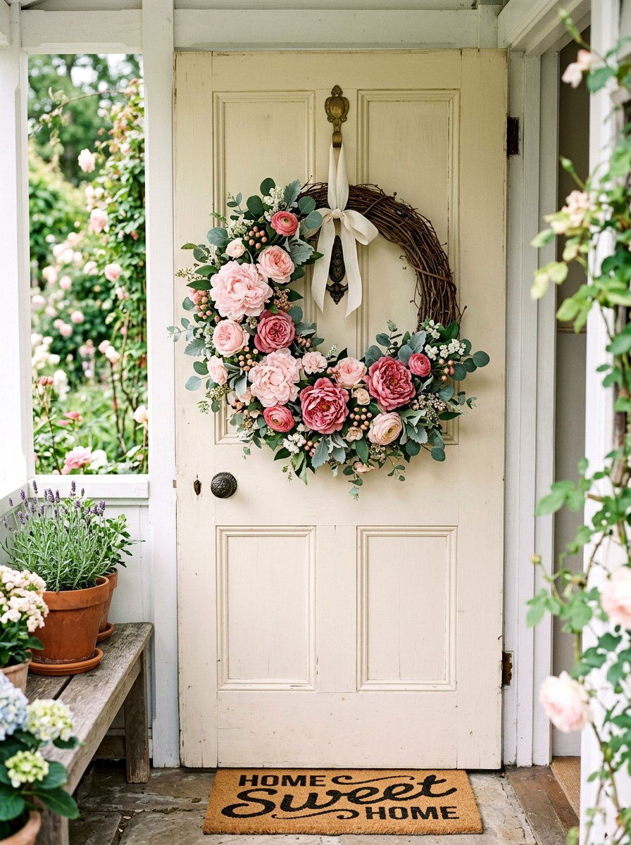 Peony Flower Wreath - 25 Spring Grapevine Wreath Ideas