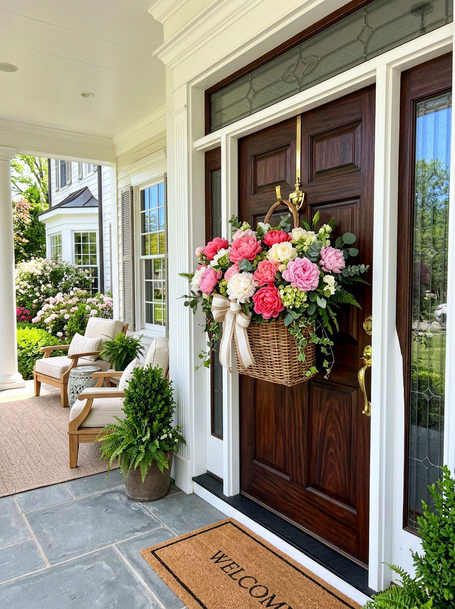 Peony Front Door Basket - 25 Spring Door Basket Ideas