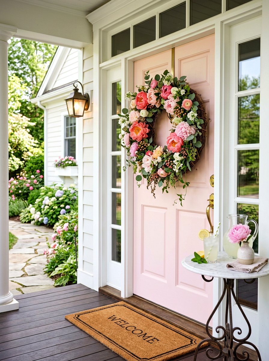 Peony Grapevine Wreath - 25 Spring Grapevine Door Ideas