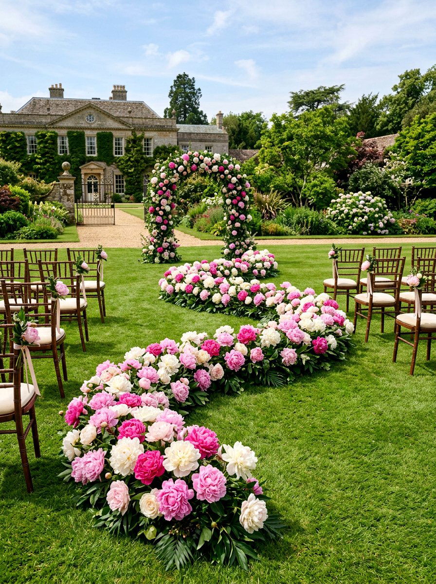 Peony Ground Installation - 25 Spring Wedding Aisle Decor Ideas