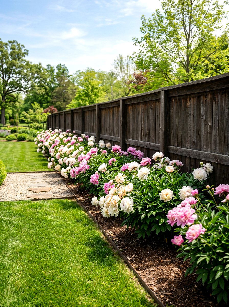 Peony Hedge Along Fence - 25 Spring Peony Garden Ideas