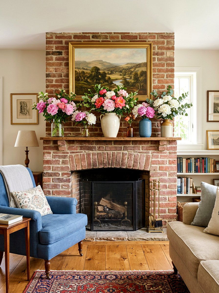 Peony Mantel Display - 25 Spring Peony Arrangement Ideas