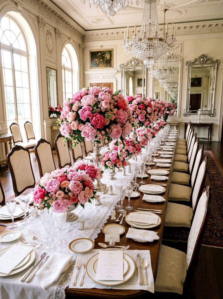Peony Table Decor - 25 Spring Luncheon Decor Ideas