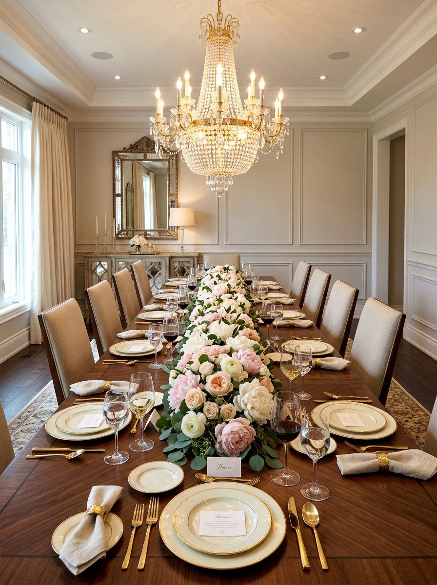 Peony Table Runner - 25 Spring Flower Arrangement Ideas