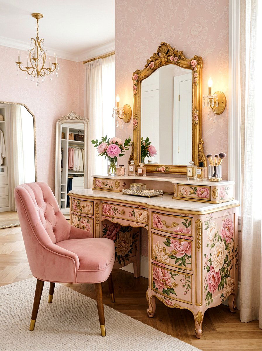 Peony Vanity - 25 Spring Decoupage Furniture Ideas