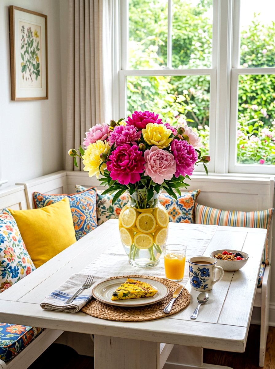 Peony and citrus fruit centerpiece - 25 Spring Peony Centerpiece Ideas