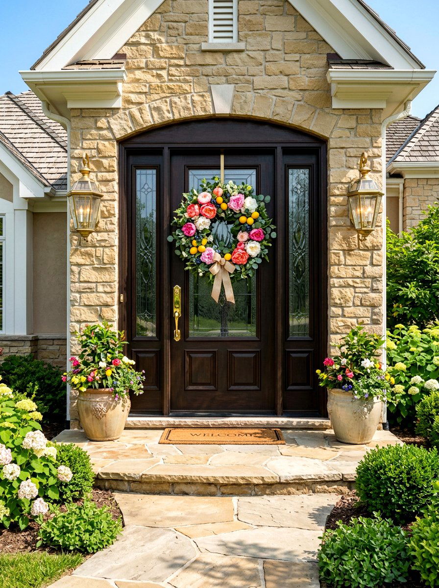 Peony and lemon wreath - 25 Spring Lemon Wreath Ideas
