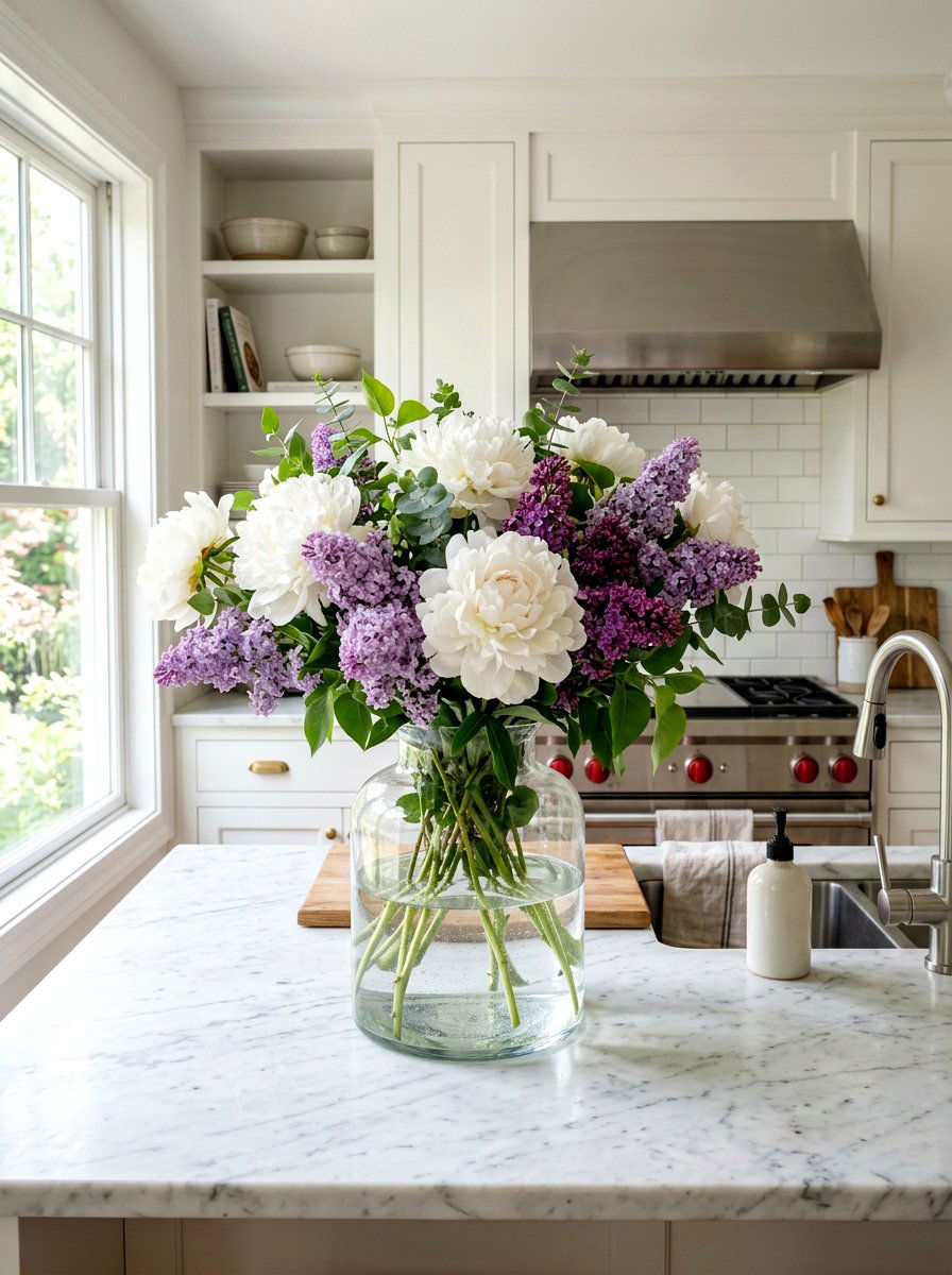 Peony and lilac arrangement - 25 Spring Peony Centerpiece Ideas