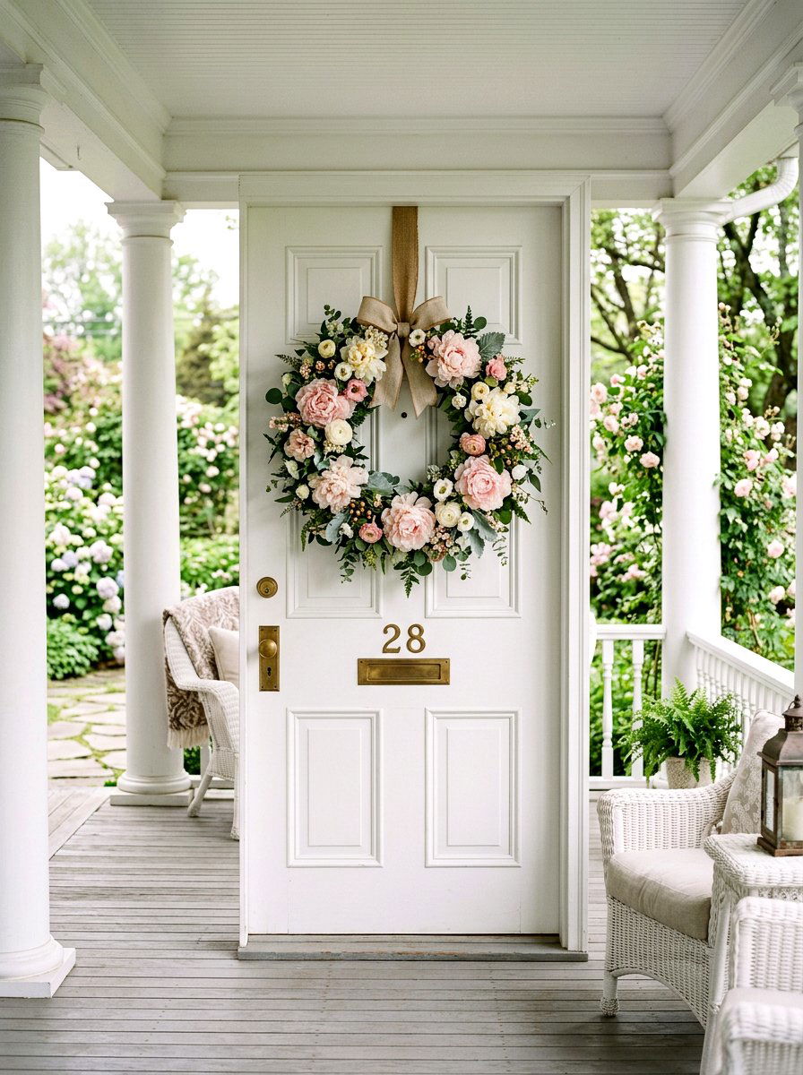Peony door wreath - 25 Spring Door Hanger Ideas