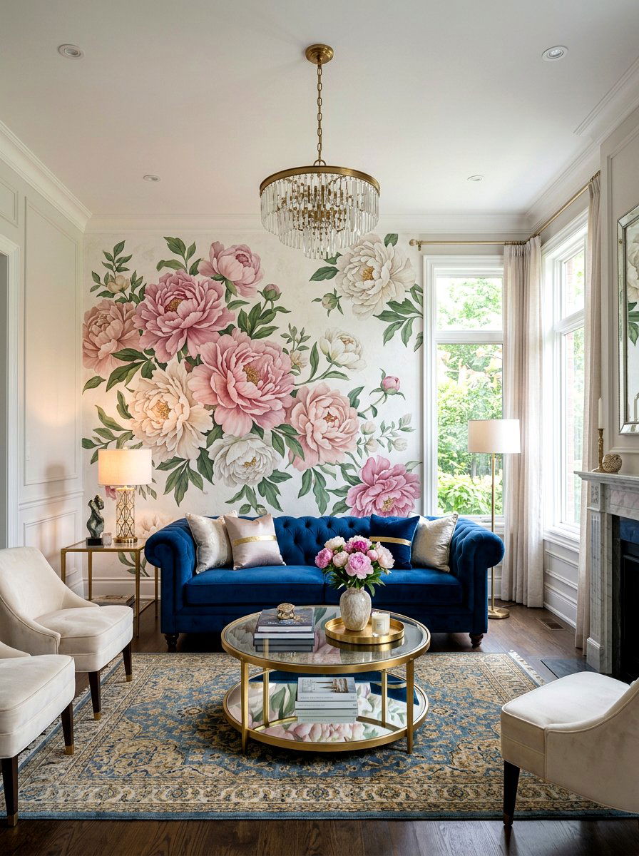 Peony floral mural - 25 Spring Chinoiserie Decor Ideas