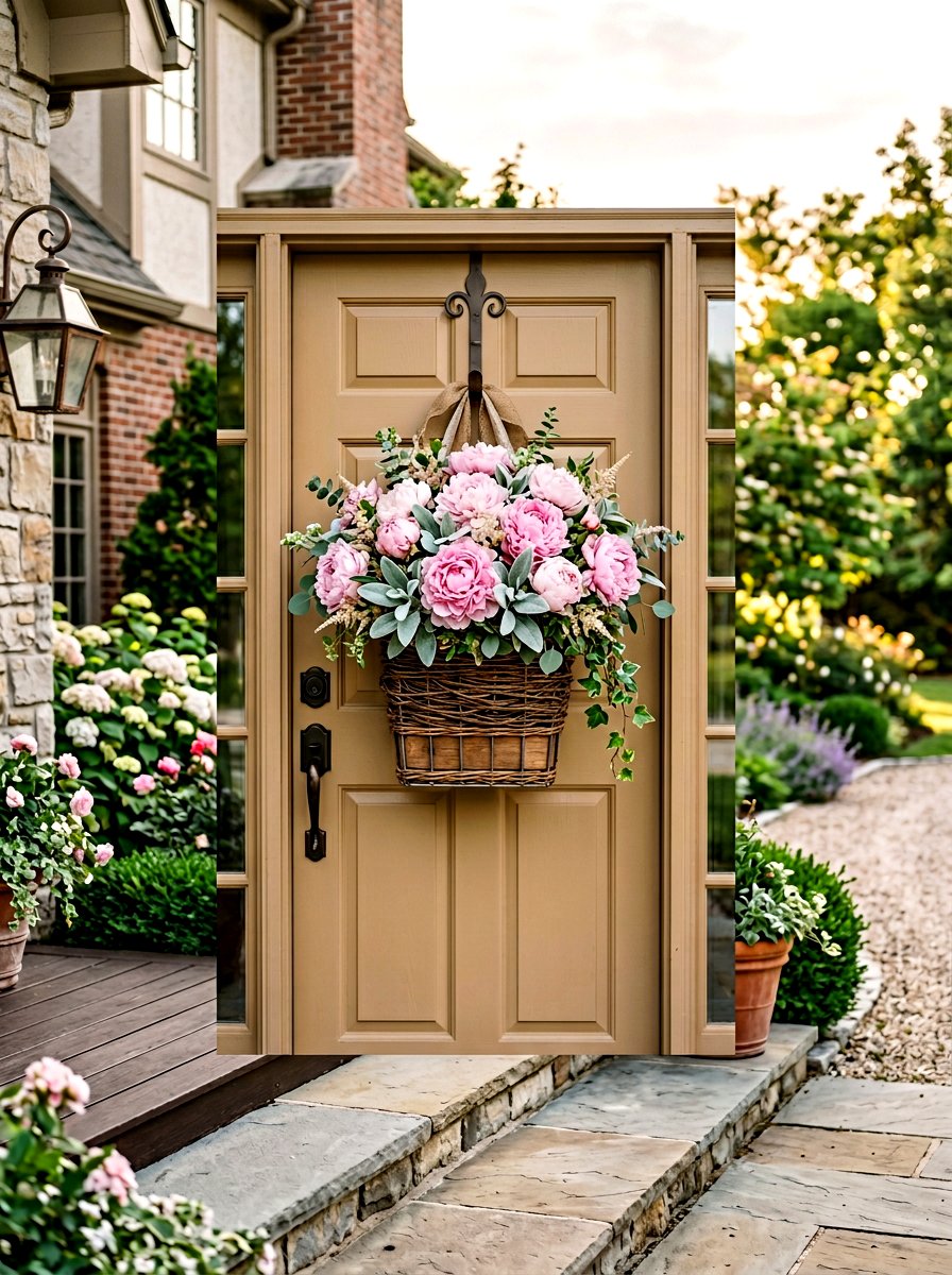 Peony hanging door basket - 25 Spring Hanging Basket Door Ideas