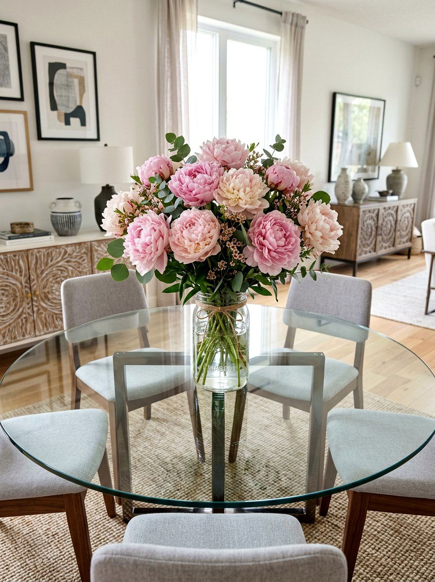 Peony mason jar vase centerpiece - 25 Spring Mason Jar Vase Ideas