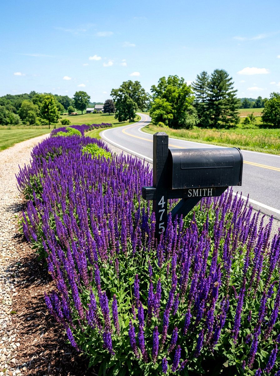 Perennial Salvia Border - 25 Spring Mailbox Garden Ideas