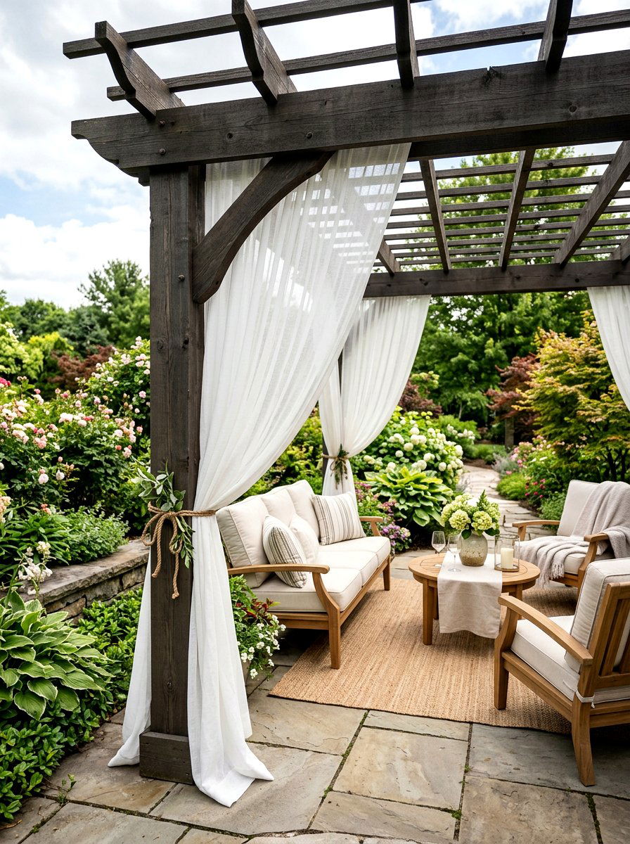 Pergola Corner Drape - 25 Spring Patio Corner Decor Ideas
