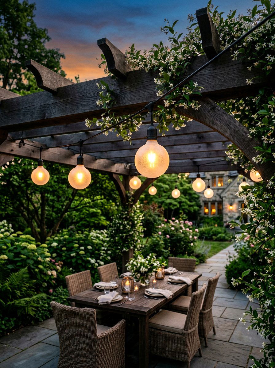 Pergola Hanging Globe Light - 25 Spring String Light Ideas