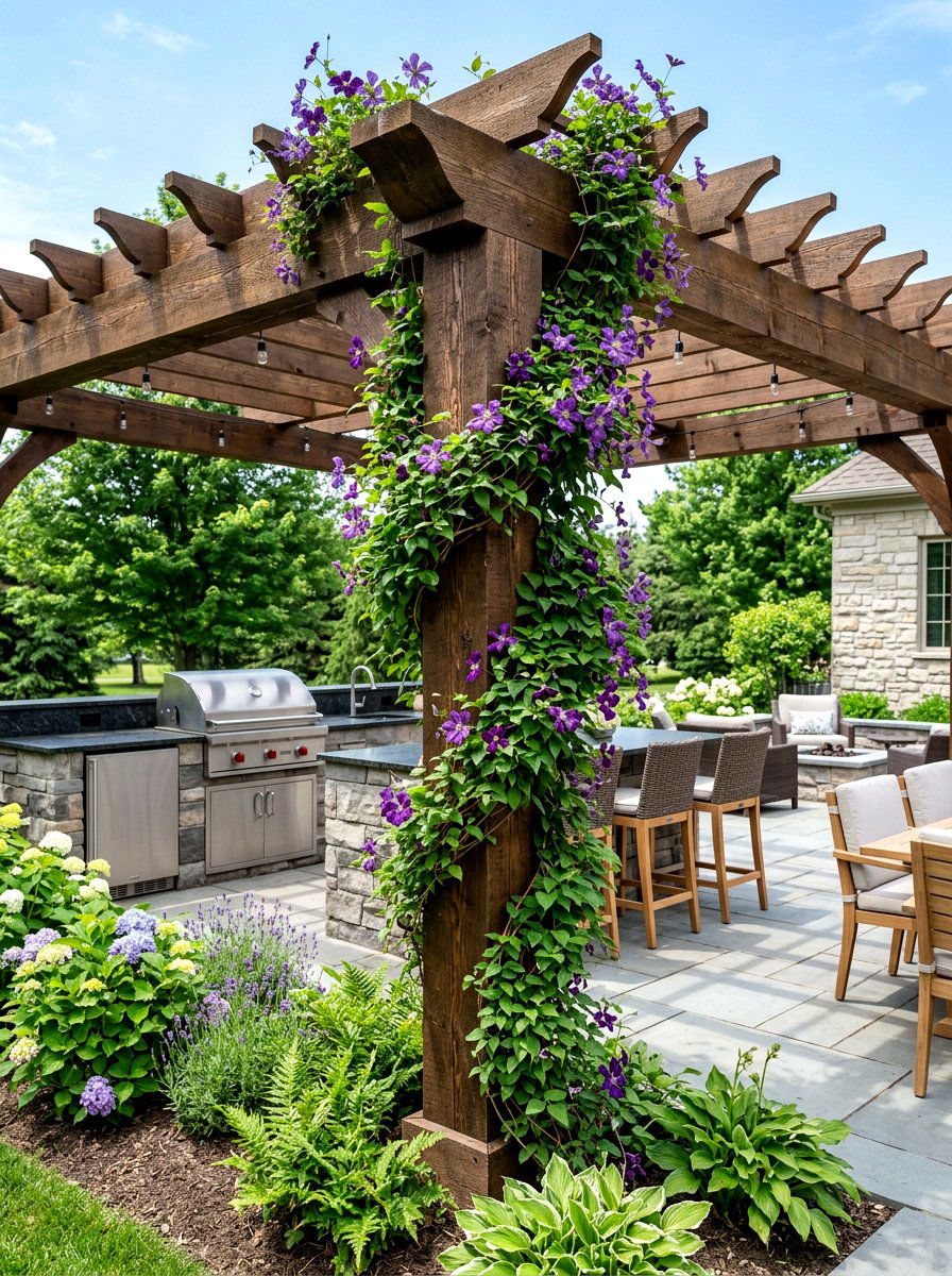 Pergola Post Wrap - 25 Spring Clematis Trellis Ideas