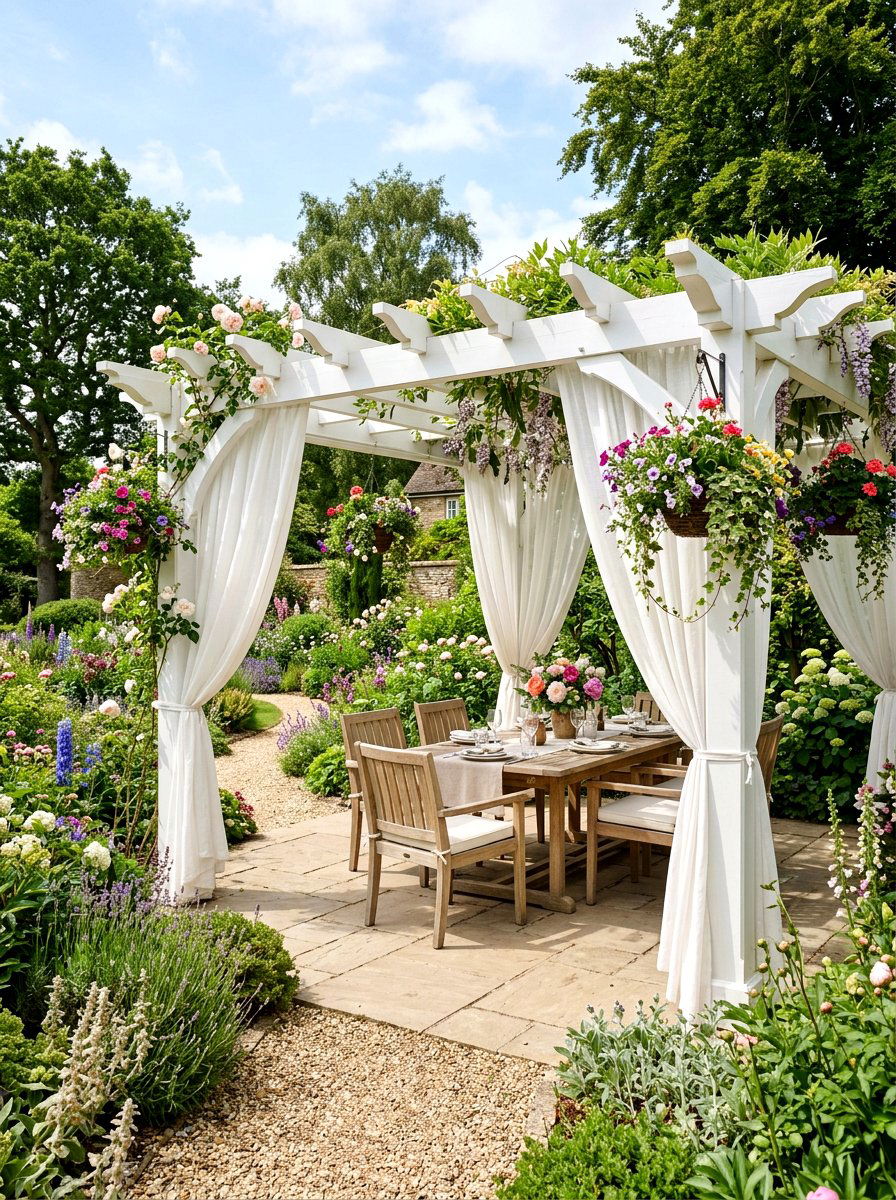 Pergola With Curtains - 25 Backyard Patio Spring Decor Ideas