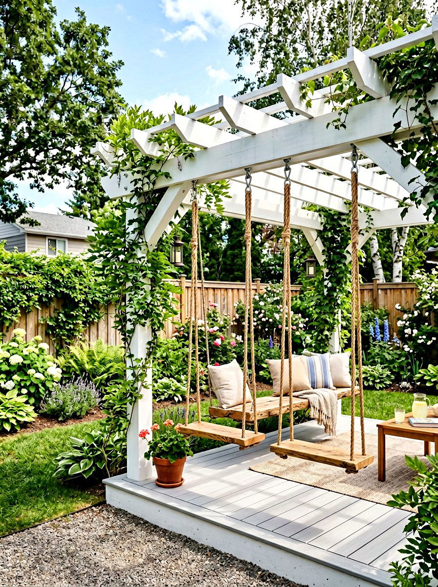 Pergola With Swings - 25 Spring Backyard Corner Decor Ideas