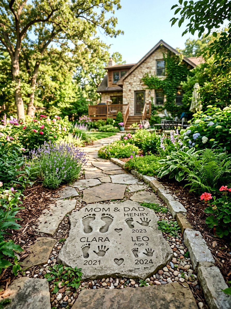 Personalized Family Footprint Stone - 25 Spring Stepping Stone Decor Ideas