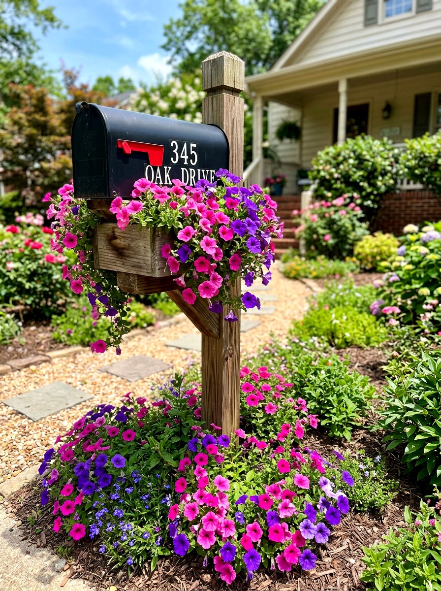 Petunia Flower Display - 25 Spring Mailbox Garden Ideas